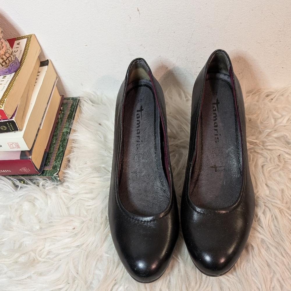 Tamaris Black Leather Pump Classic Comfortable Academia 37